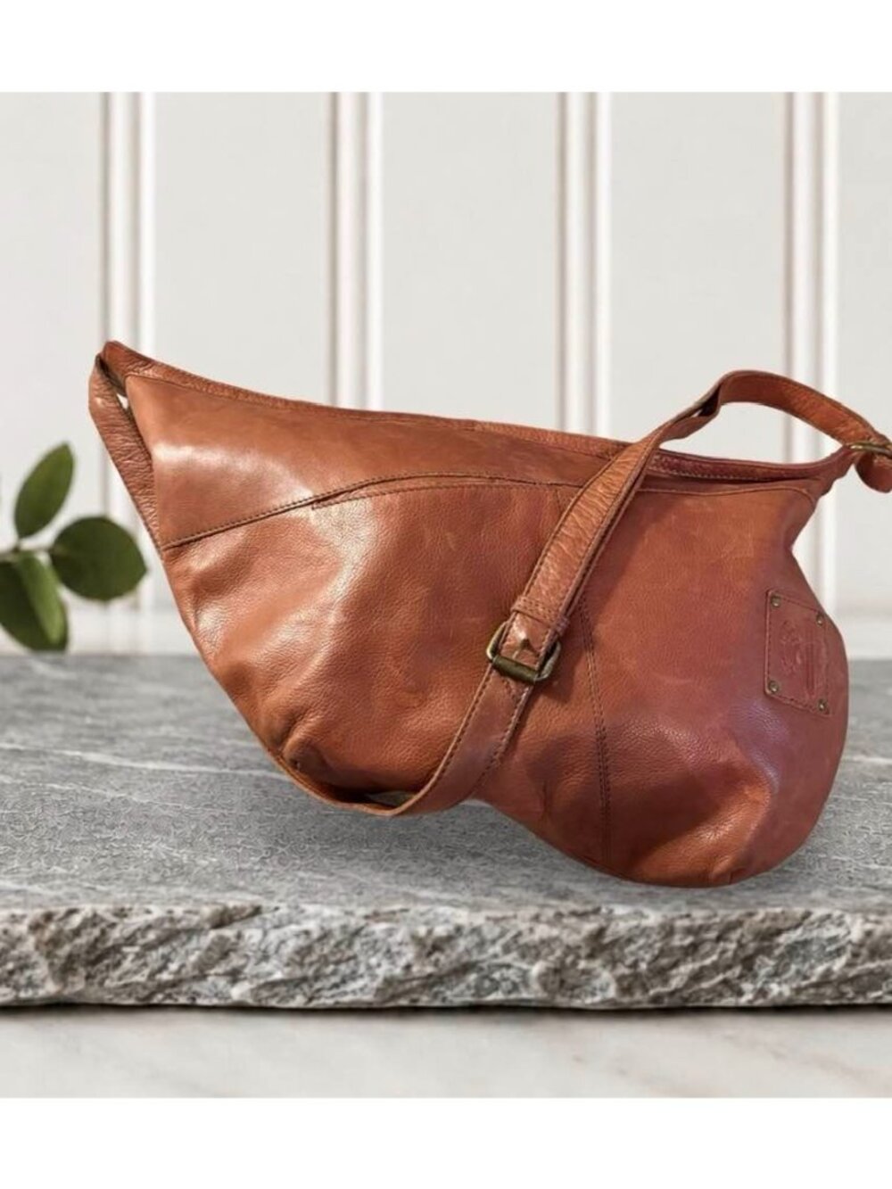 Ashwood Genuine Leather Crescent Moon Hobo Bag Purse Cognac Brown Slouchy - Picture 7 of 11